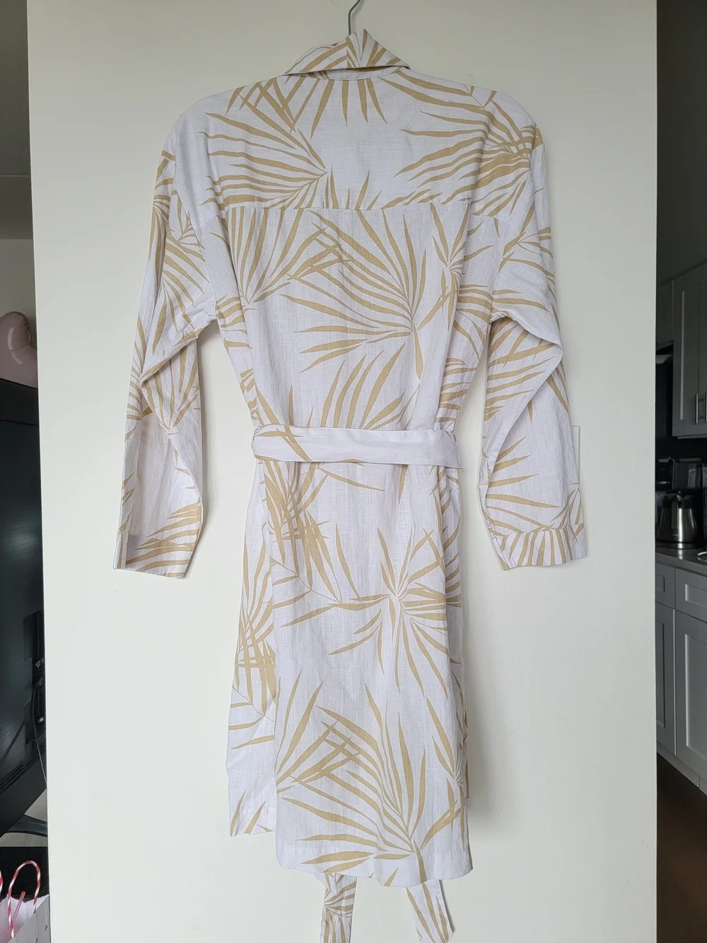 Palm-Print Cotton Robe in Cream & Tan